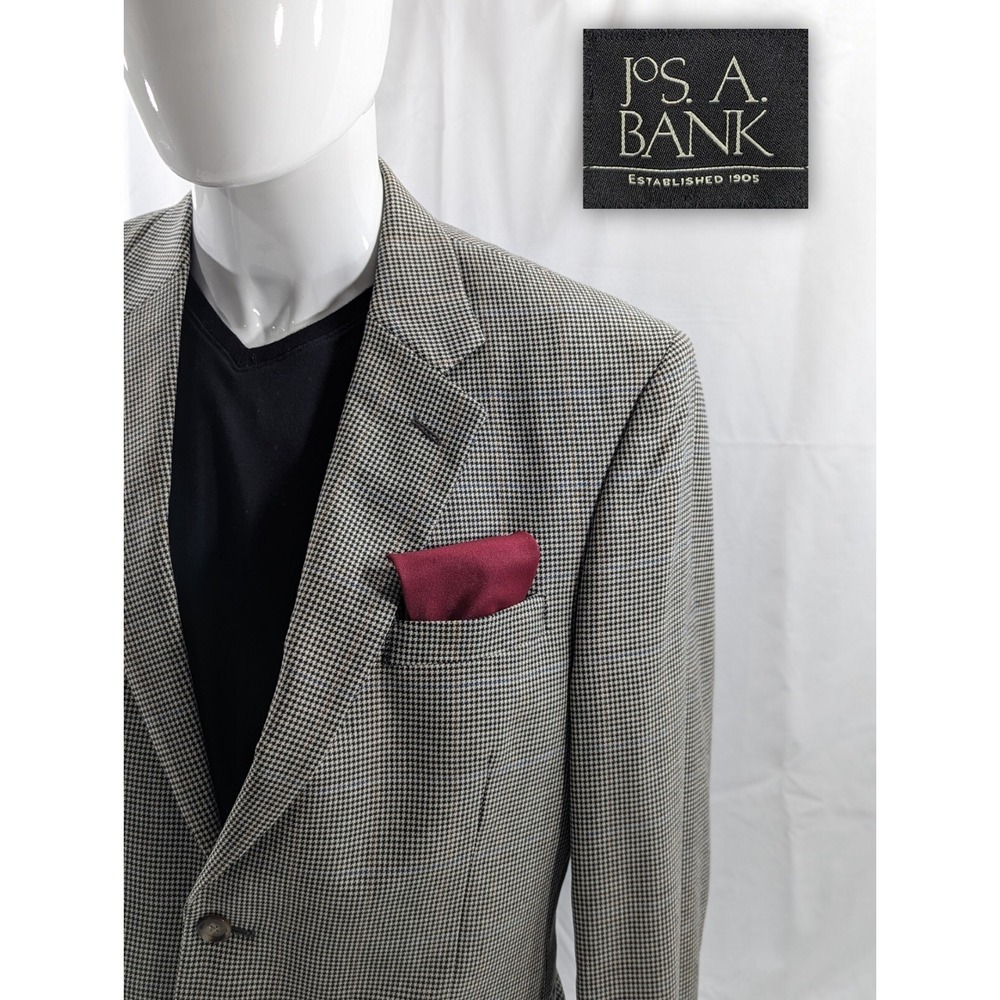 Jos. Bank Blazer Sport Coat Sport Jacket Silk Wool 42R Houndstooth Subtle Stripe